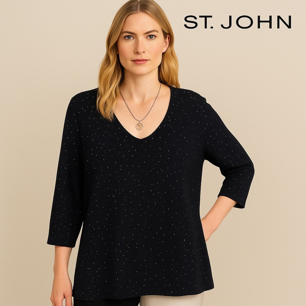 ✨ St. John Sequin Wool Sweater – Size 6 (S) – Black ✨